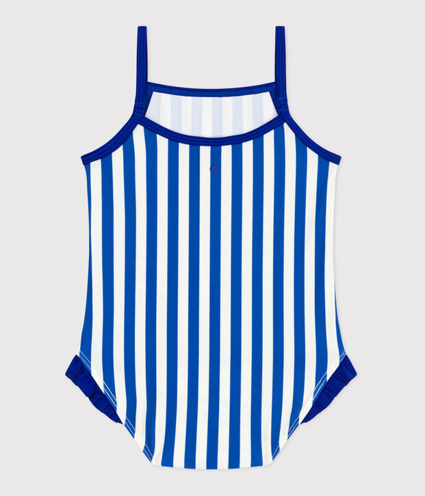 Costume da bagno intero a volant con stampa a righe neonato blu/bianco