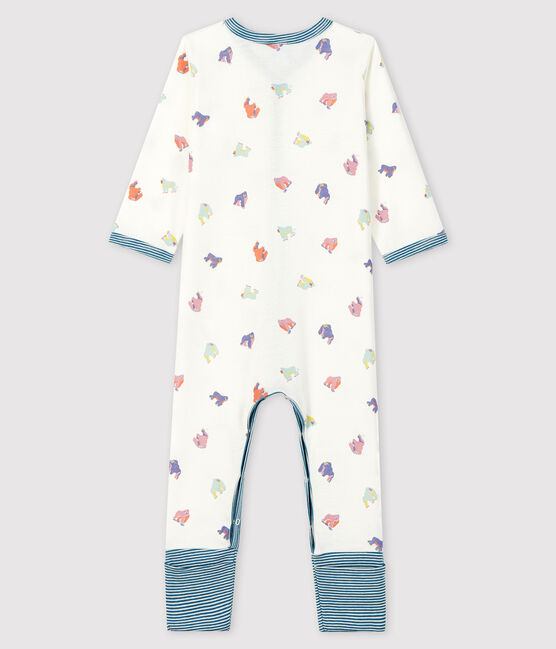 Tutina senza piedi fantasia gorilla bebè femmina a costine bianco MARSHMALLOW/bianco MULTICO