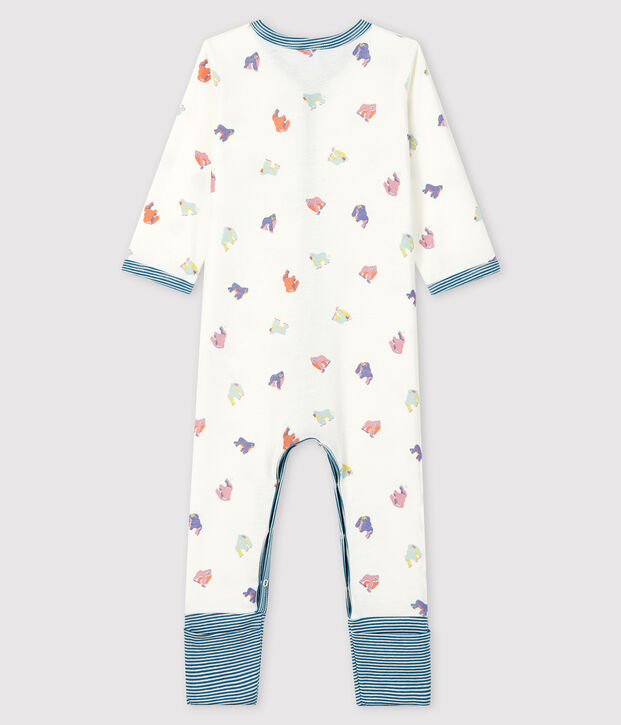 Tutina senza piedi fantasia gorilla beb&egrave; femmina a costine bianco/multicolore