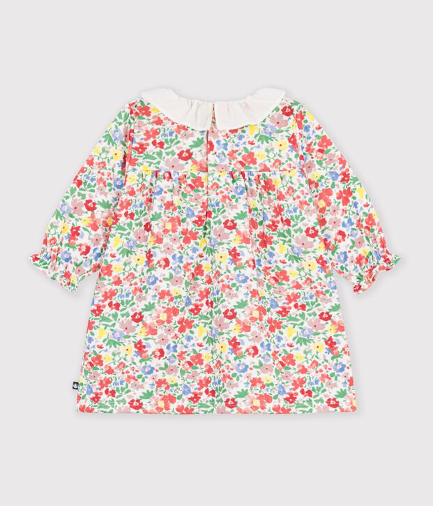 Abito a maniche lunghe in cotone con stampa a fiori neonata bianco/multicolore