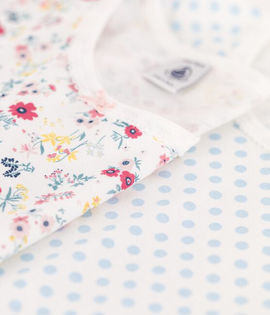 Confezione da 2 pigiami a pois blu e fiori bambina in cotone variante 1