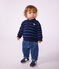 Felpa in cotone a righe con colletto tipo polo neonato blu/multicolore