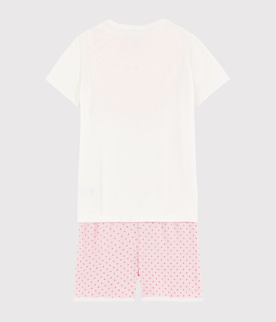 Pigiama corto cavallucci marini bambina in cotone bianco MARSHMALLOW/rosa GRETEL
