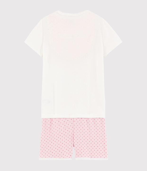 Pigiama corto cavallucci marini bambina in cotone bianco/rosa