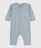 Tutina pigiama senza piedi bebè in cotone millerighe blu ROVER/bianco MARSHMALLOW