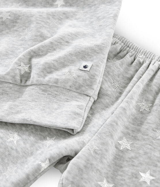 Pigiama bambina in ciniglia grigio BELUGA/bianco MARSHMALLOW