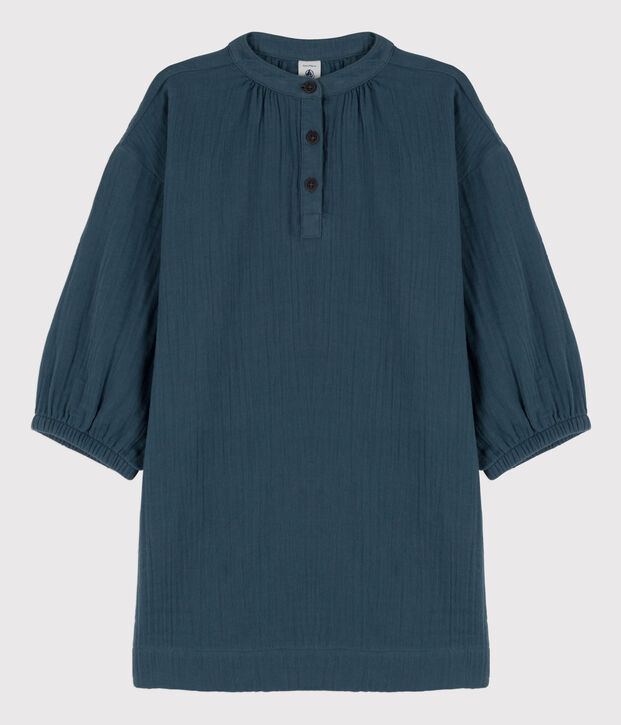 Abito bambina a maniche lunghe in garza di cotone grigio