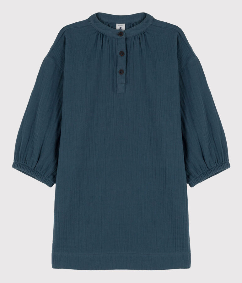 Abito bambina a maniche lunghe in garza di cotone grigio