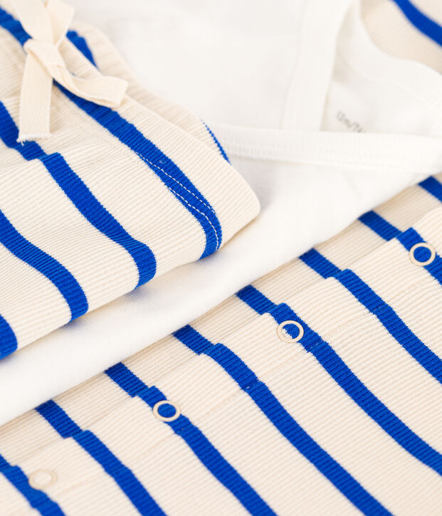 Tutina a righe marini&egrave;re beb&egrave; in cotone ecru/blu