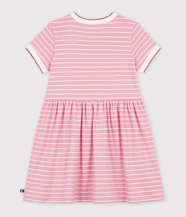 Abito a maniche corte in cotone a righe bambina rosa/bianco