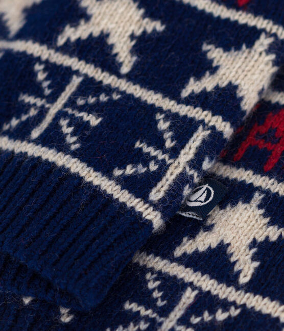 Cardigan in maglia con lana neonato blu MEDIEVAL/bianco MULTICO