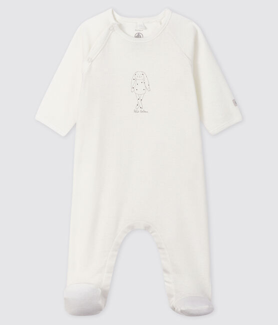 Tutina pigiama bebè bianca in cotone biologico bianco MARSHMALLOW