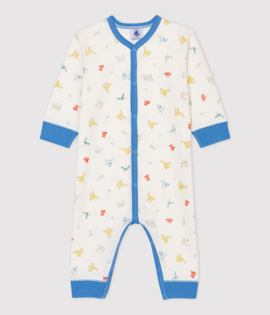 Tutina pigiama senza piedi fantasia animali bebé in cotone biologico bianco MARSHMALLOW/bianco MULTICO