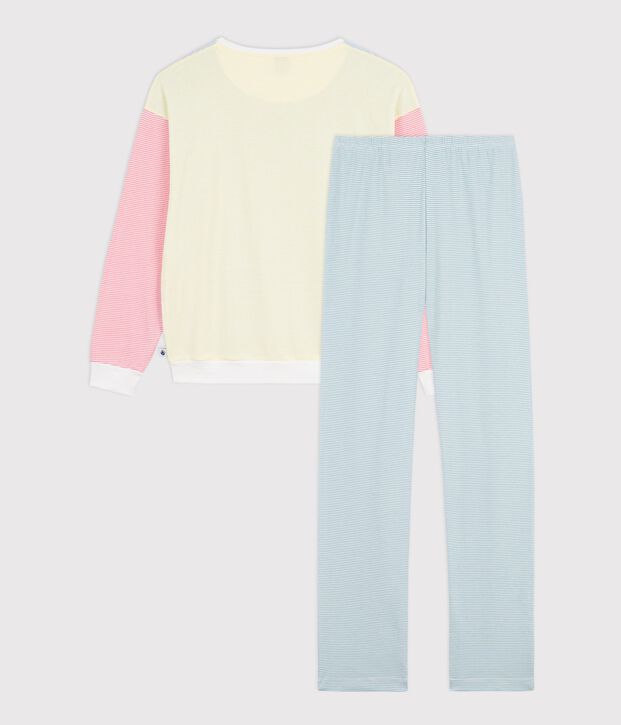 Pigiama in cotone a righe donna bianco/multicolore