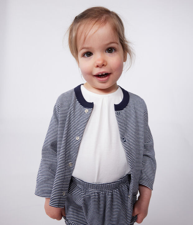 Cardigan in tubique a righe per beb&egrave; blu/bianco