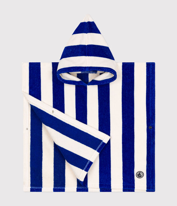 PONCHO DA BAGNO A RIGHE PER BAMBINI blu/bianco