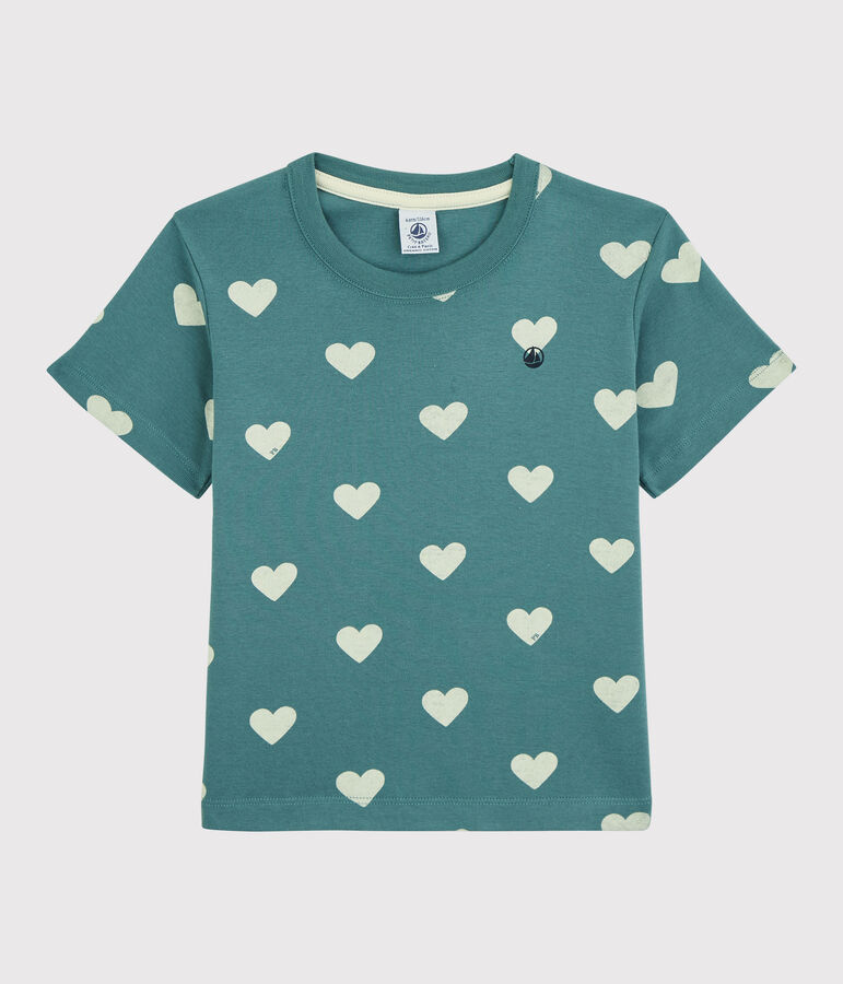 T-shirt  maniche corte in cotone bambino verde/ecru