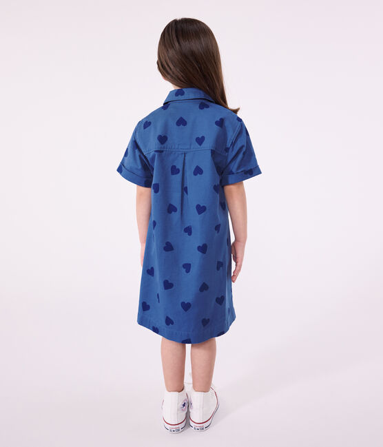 Abito a maniche corte in cotone a cuori bambina blu ALASKA FONCE/ MEDIEVAL