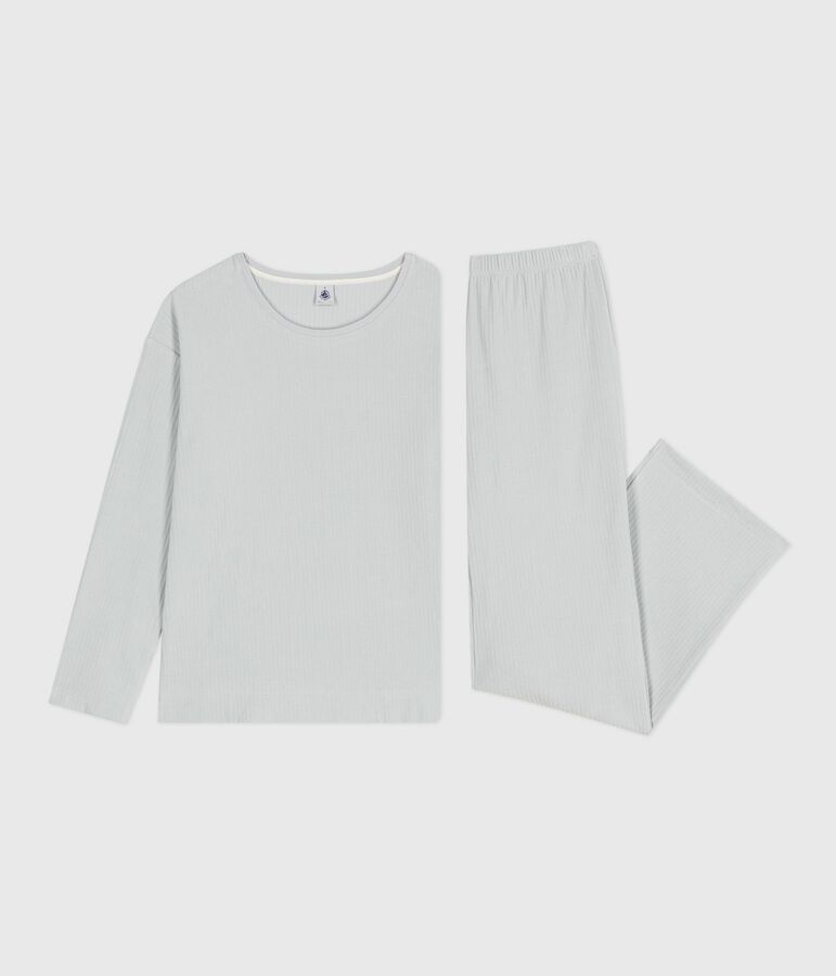 Pigiama donna in ciniglia tinta unita, modello a gamba dritta blu