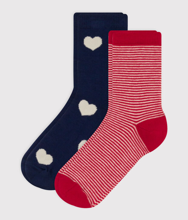 Set di 2 paia di calzini bambino in jersey di cotone a cuori multicolore