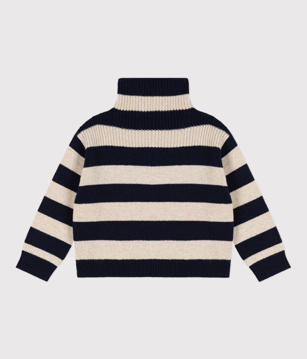 Pull in tricot di lana e cotone bambino blu/ecru