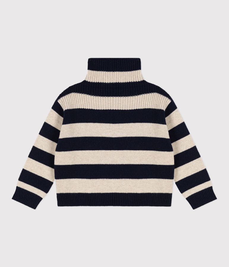 Pull in tricot di lana e cotone bambino blu/ecru