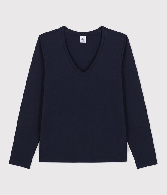 T-shirt La Regular scollo a V in cotone Donna blu SMOKING