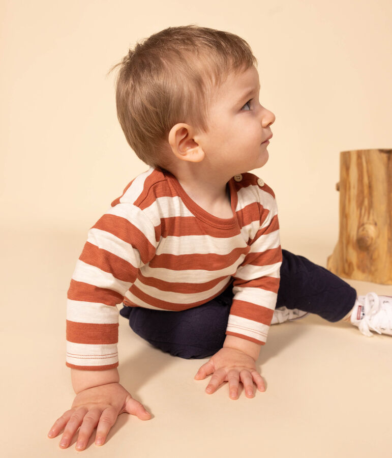 T-shirt a maniche lunghe in jersey fiammato stampato per beb&egrave; marrone/ecru