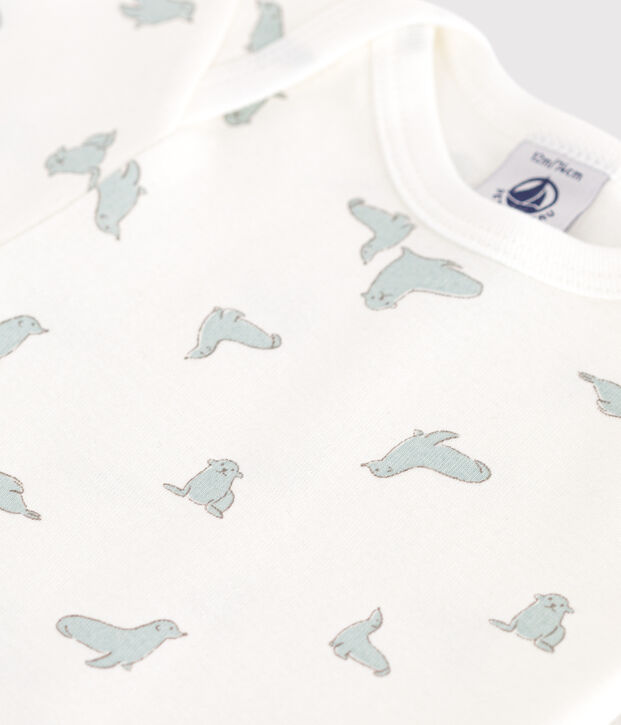 Body a maniche corte in cotone con stampa neonato bianco/verde