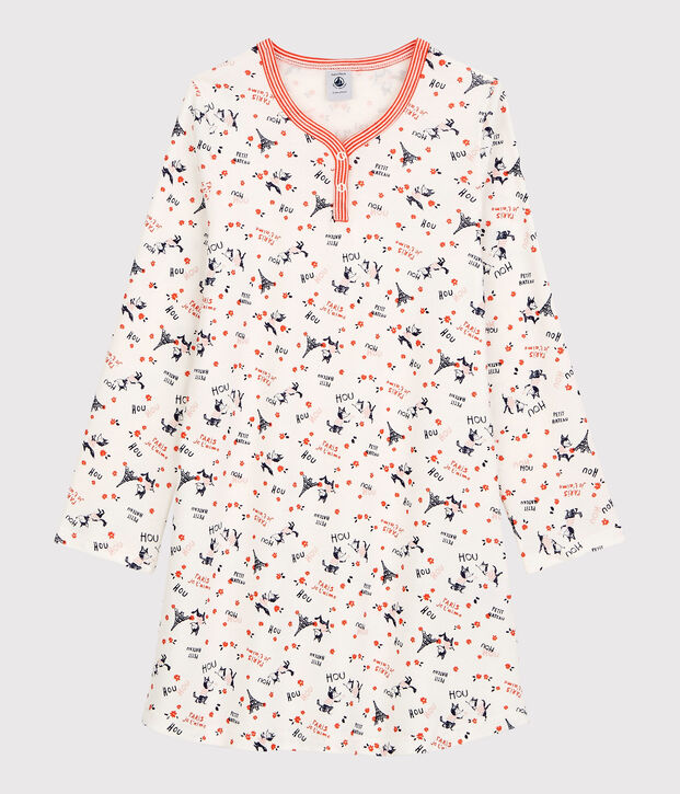 Camicia da notte bambina fantasia Parigi in cotone biologico bianco/multicolore