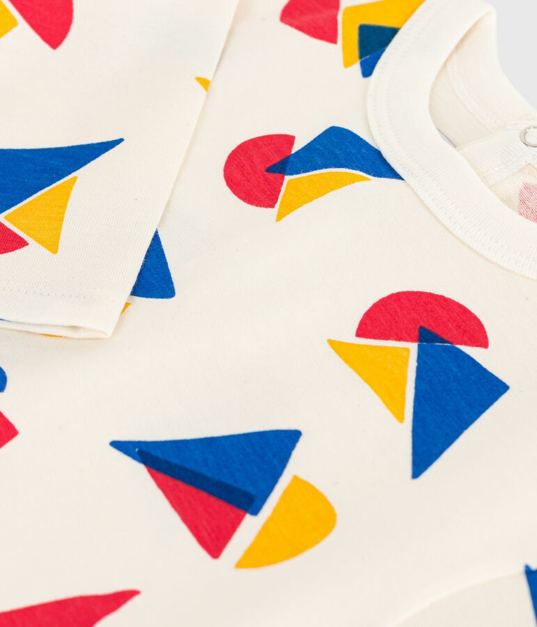 T-shirt a maniche lunghe in cotone con barche stampate neonato ecru/multicolore