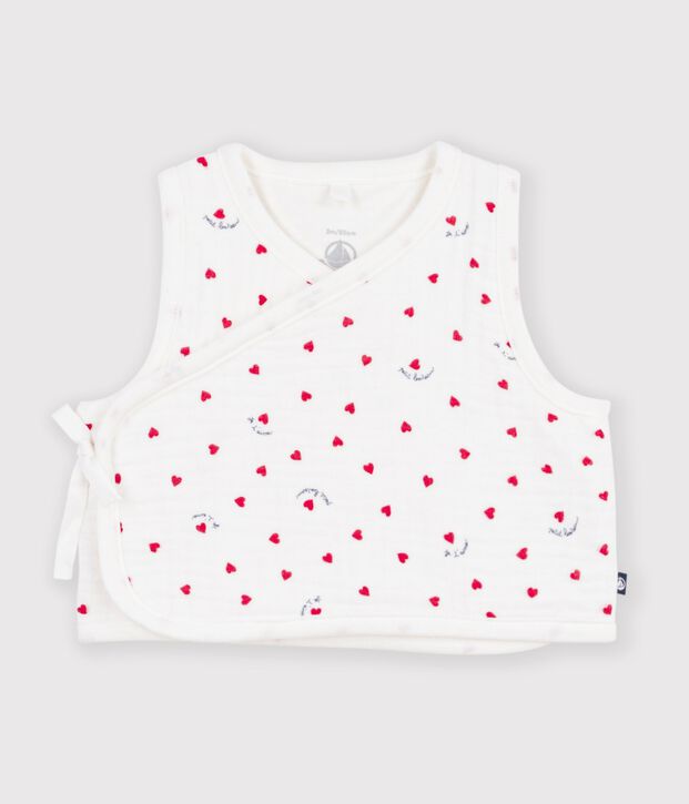 Cardigan senza maniche in garza di cotone con stampa a cuoricini neonato bianco/multicolore