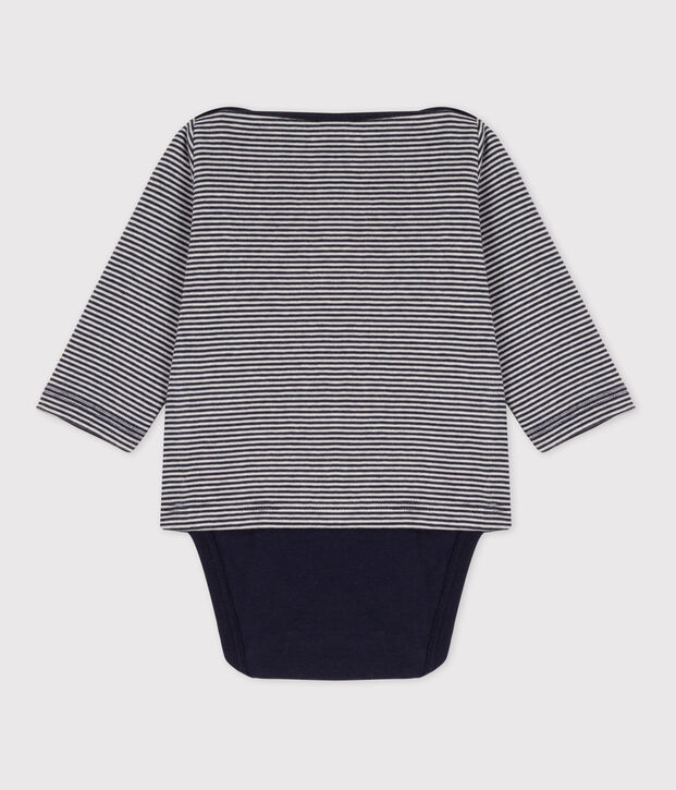 Body a t-shirt in cotone beb&egrave; blu/bianco