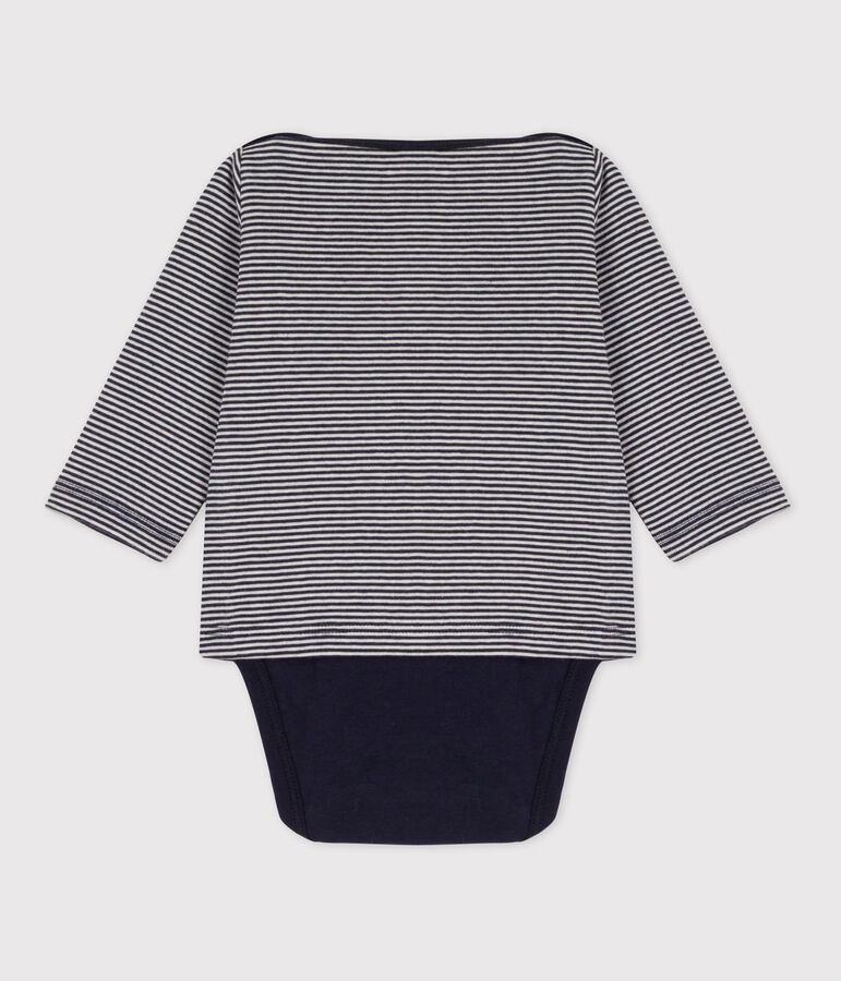 Body a t-shirt in cotone beb&egrave; blu/bianco