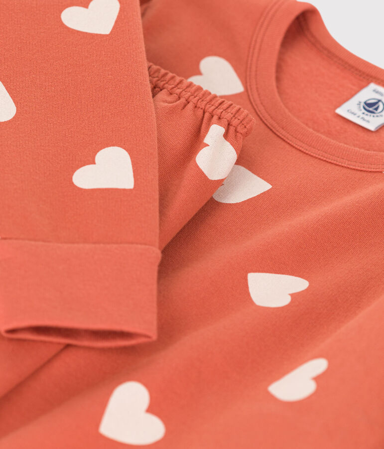 Pigiama felpato per bimbe, fantasia cuore rosa/ecru