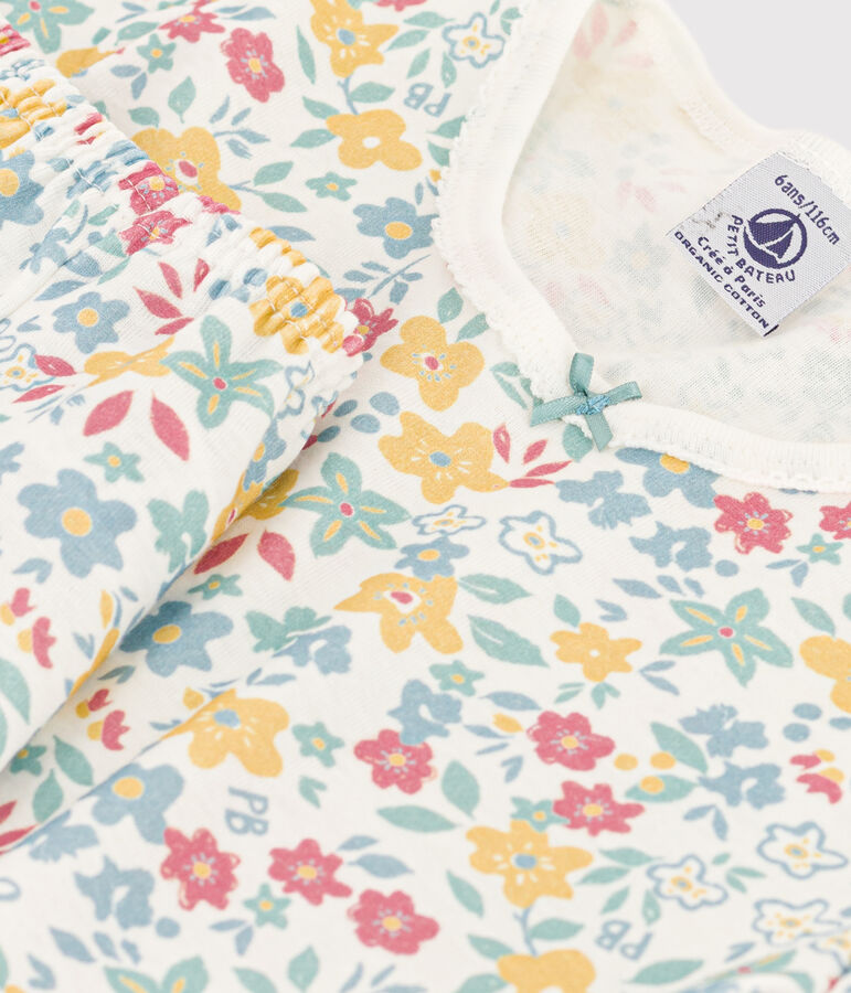 Pigiama corto a fiori in cotone bambina bianco/multicolore