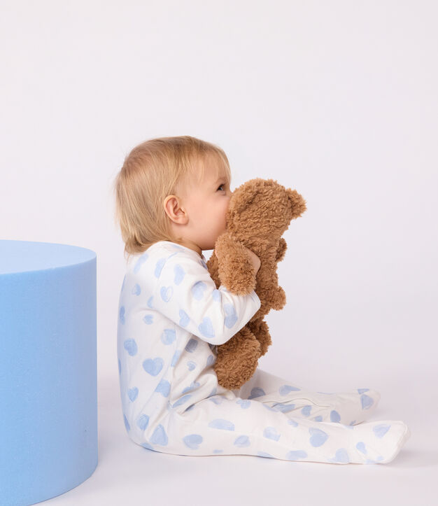 Pigiama in tessuto felpato spazzolato con colletto con stampa a cuori neonato bianco/blu