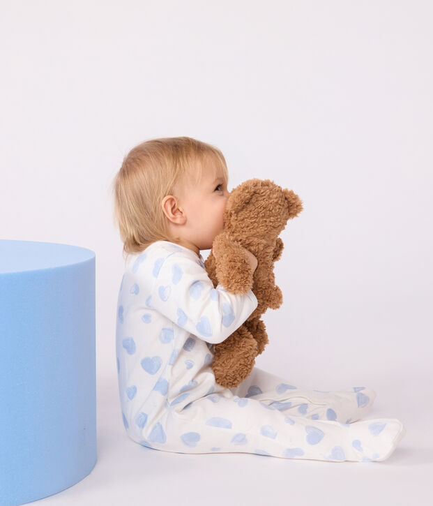 Pigiama in tessuto felpato spazzolato con colletto con stampa a cuori neonato bianco/blu