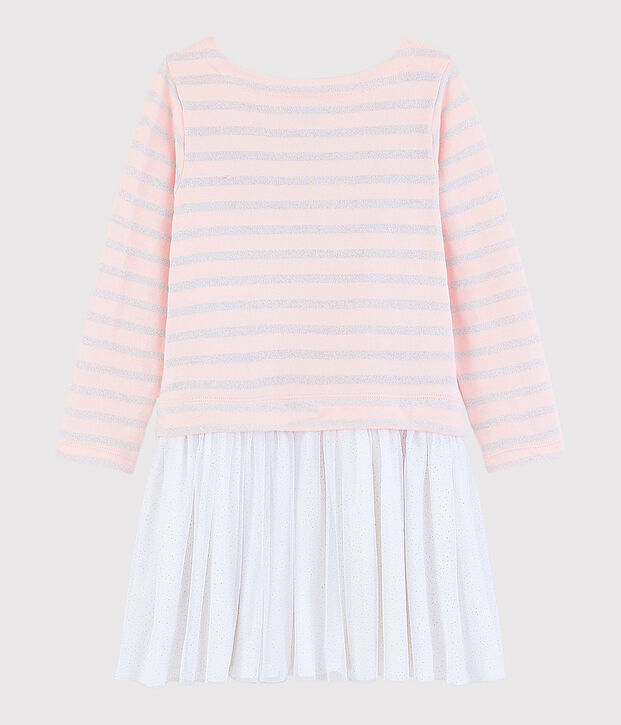 Abito maniche lunghe bambina rosa/grigio