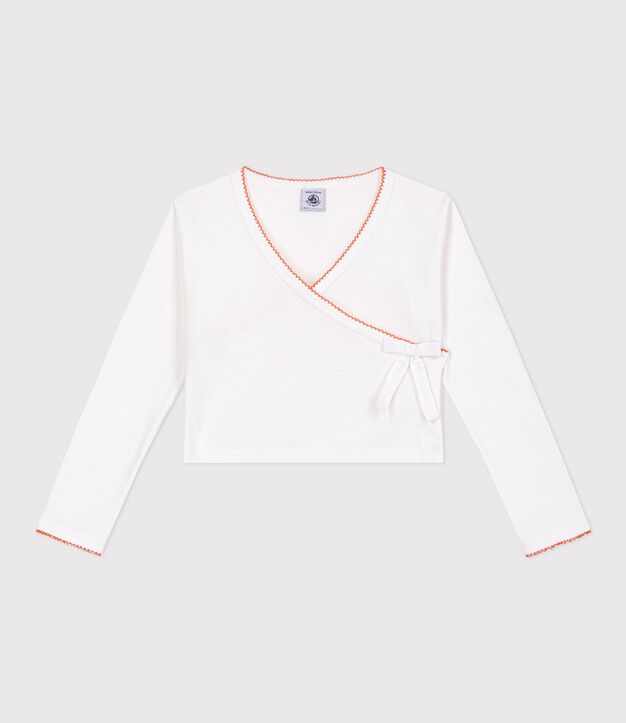Cardigan con incrocio in cotone tinta unita bambina bianco