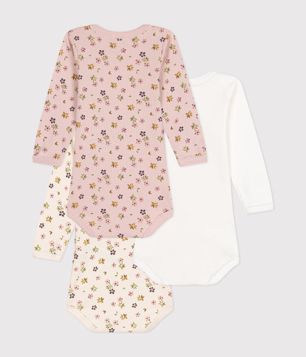 Set di 3 body a maniche lunghe in cotone a fiori neonato multicolore
