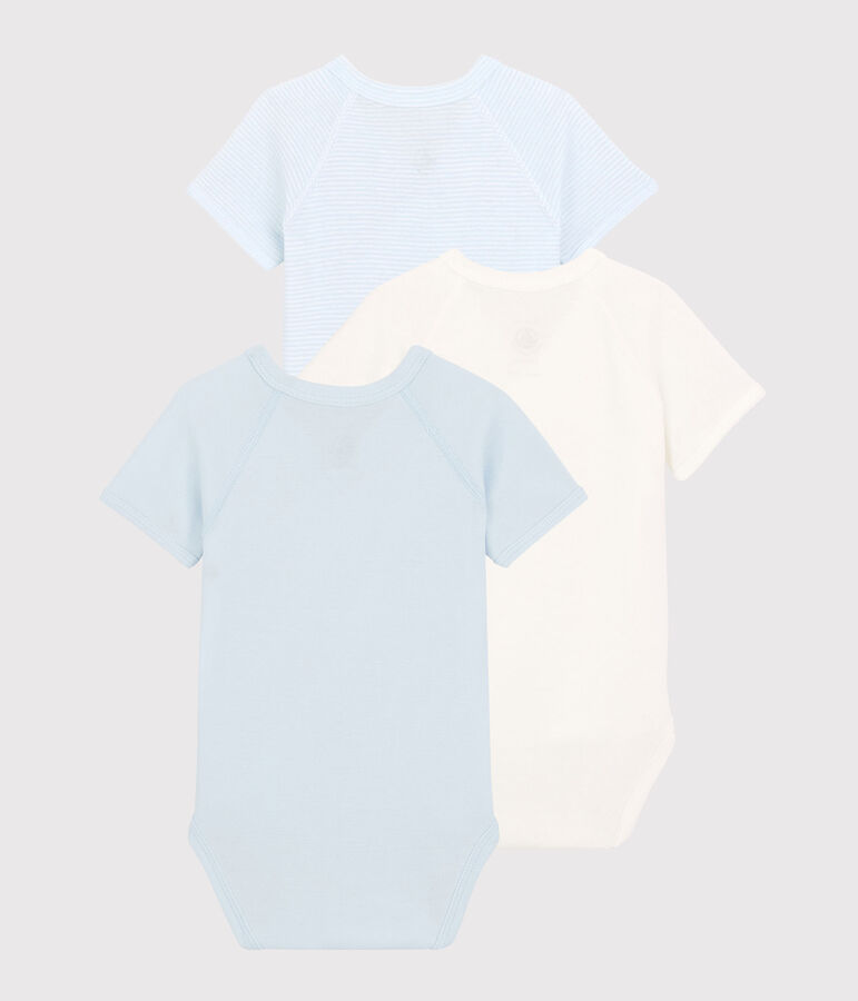 Confezione da 3 body incrociati millerighe manica corta beb&egrave; in cotone biologico multicolore