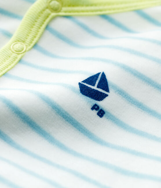 Tutina pigiama a righe blu bebé in ciniglia bianco MARSHMALLOW/blu TIKI