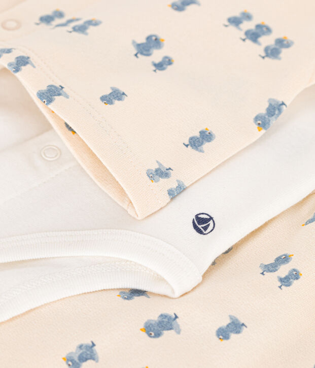 Set di 3 pezzi in tessuto felpato neonato ecru/multicolore