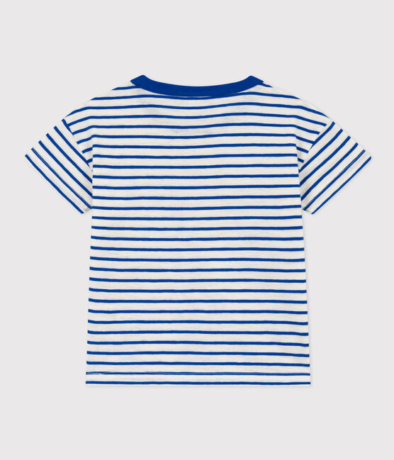 T-shirt a righe in cotone bambina - bambino bianco MARSHMALLOW/blu PERSE