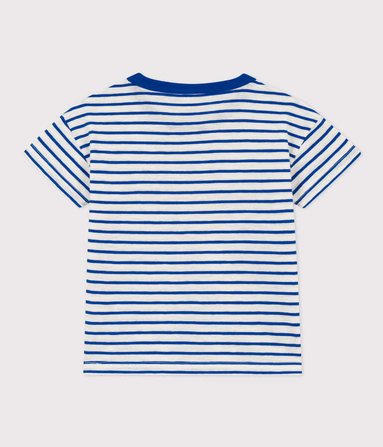 T-shirt a righe in cotone bambina - bambino bianco MARSHMALLOW/blu PERSE