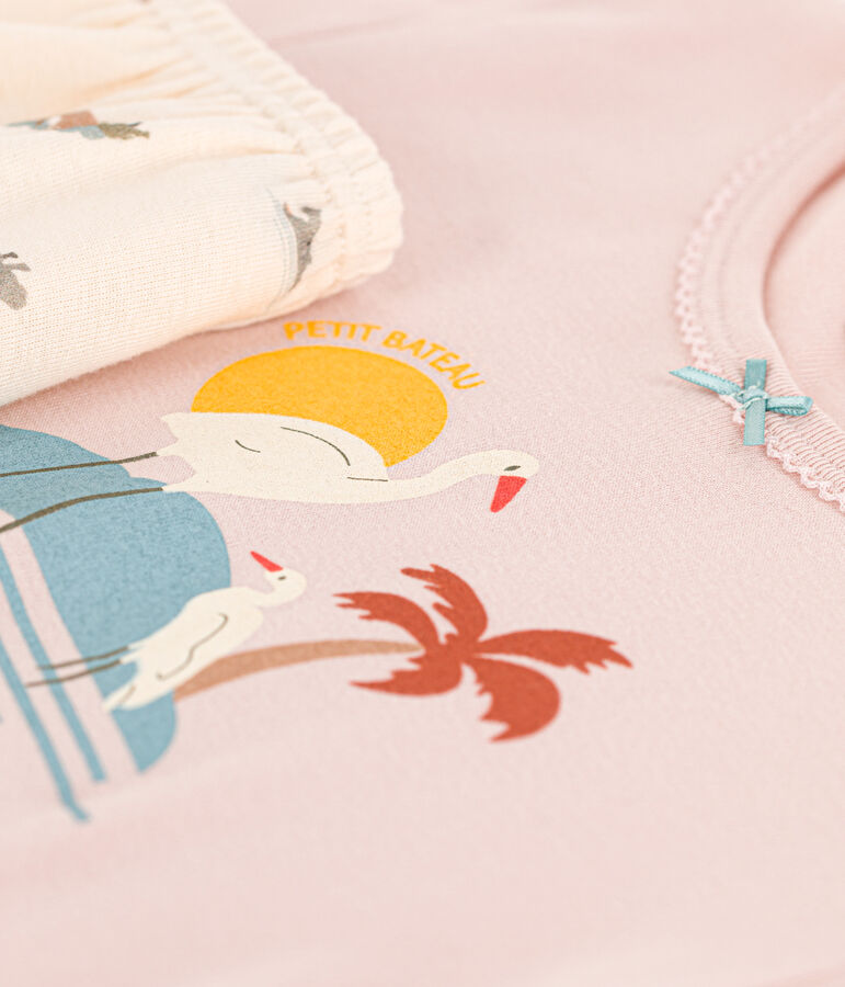 Pigiama corto bambina in cotone con animali rosa SALINE/bianco MULTICO