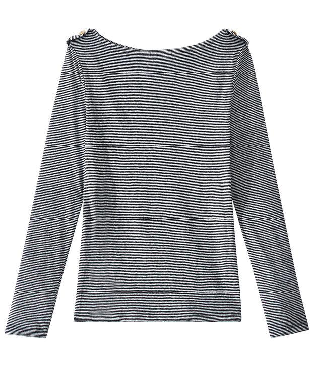 T-shirt donna a maniche lunghe in lino a righe blu/bianco