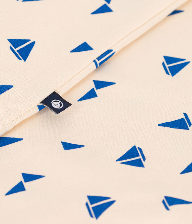 T-shirt a maniche corte in cotone con barche stampate neonato ecru/blu