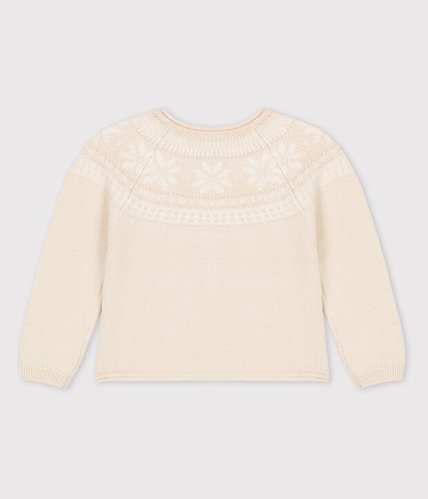 Pullover bambina in lana e cotone beige/bianco